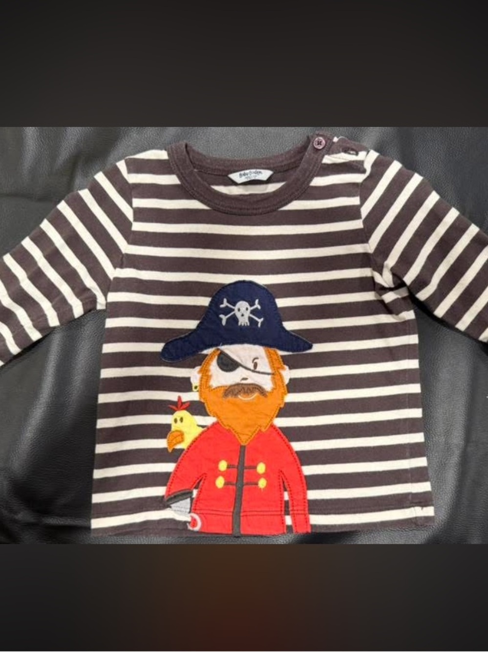 Baby Boden Brown & Cream Striped Pirate Appliqué Long-Sleeve Tee